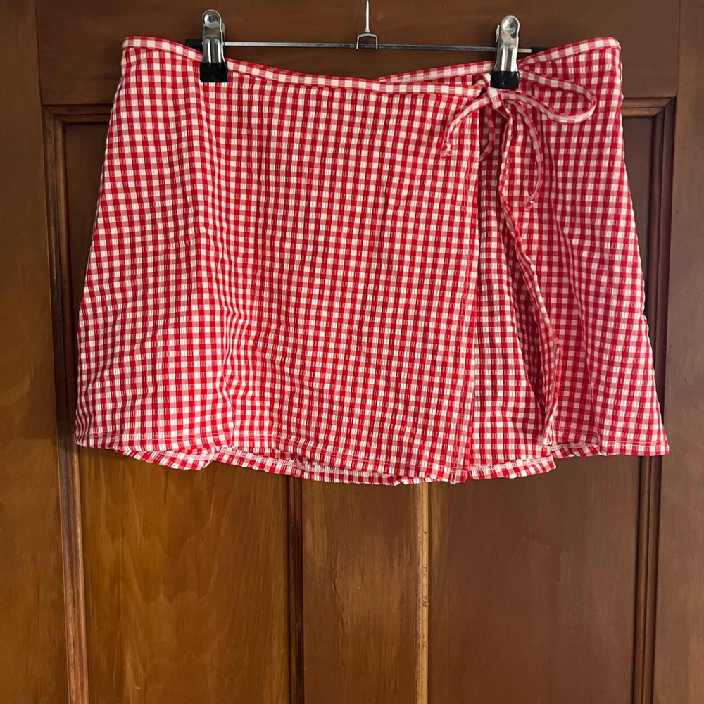 Shade & Shore Red Checkered Mini Skirt